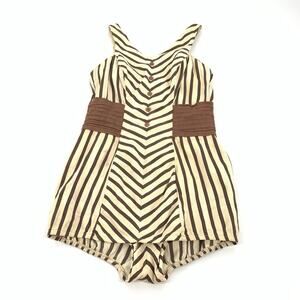Vintage 1950s Rose Marie Reid Striped Structured One Piece Swimsuit Cream Brown